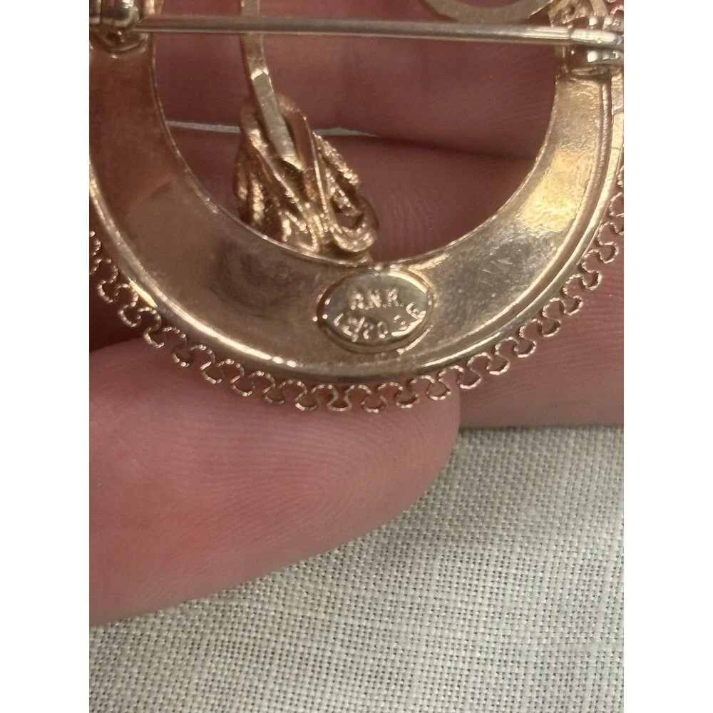 Vintage A.N.K. 12K Gold Filled Pearl Brooch Elegant Mid Century Modern Swirl Pin